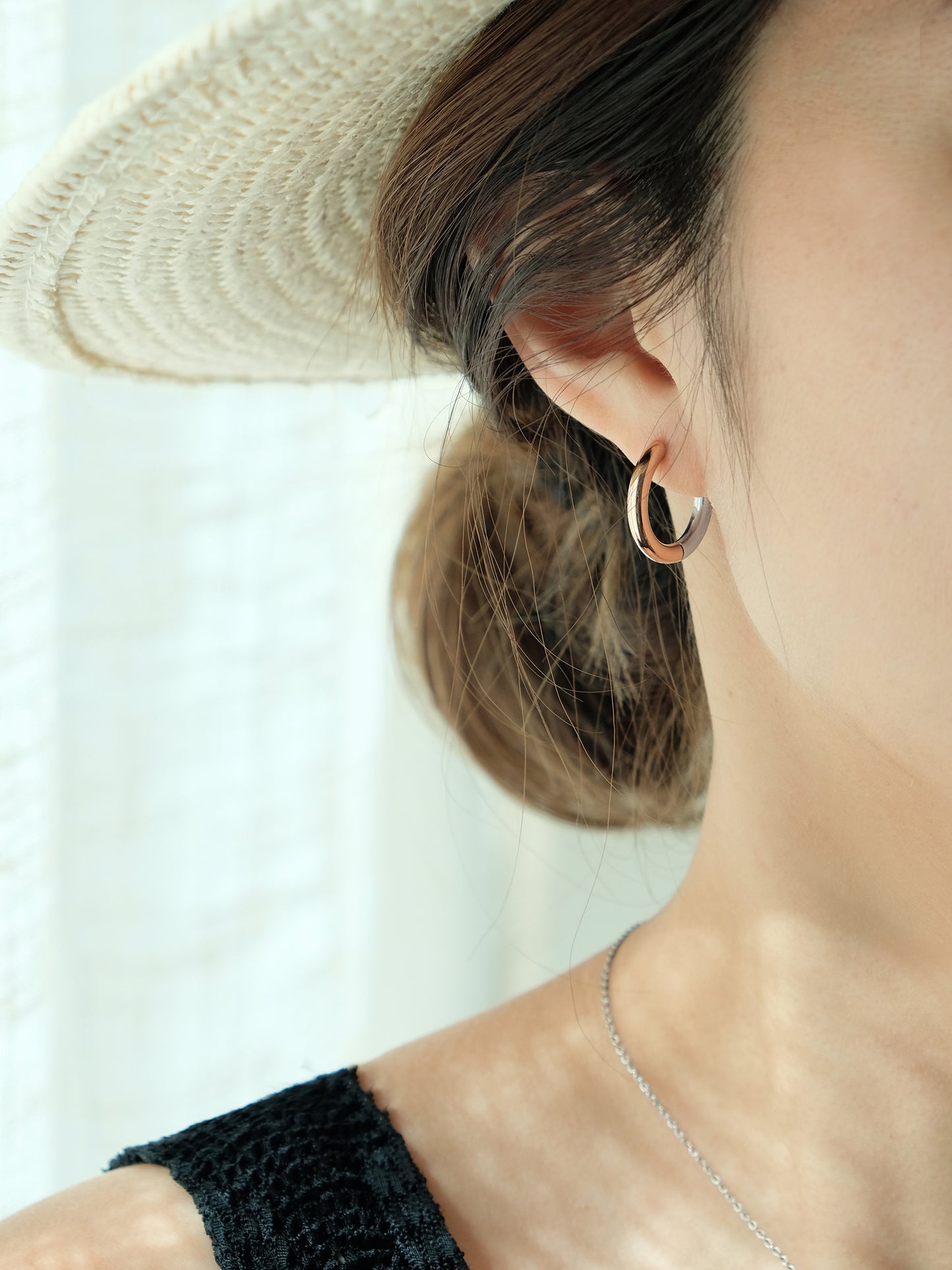 Wearing 2-Tone Hoop Earrings | Rose Gold