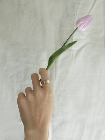 Wearing Linear 3-Tone Ring | Gold