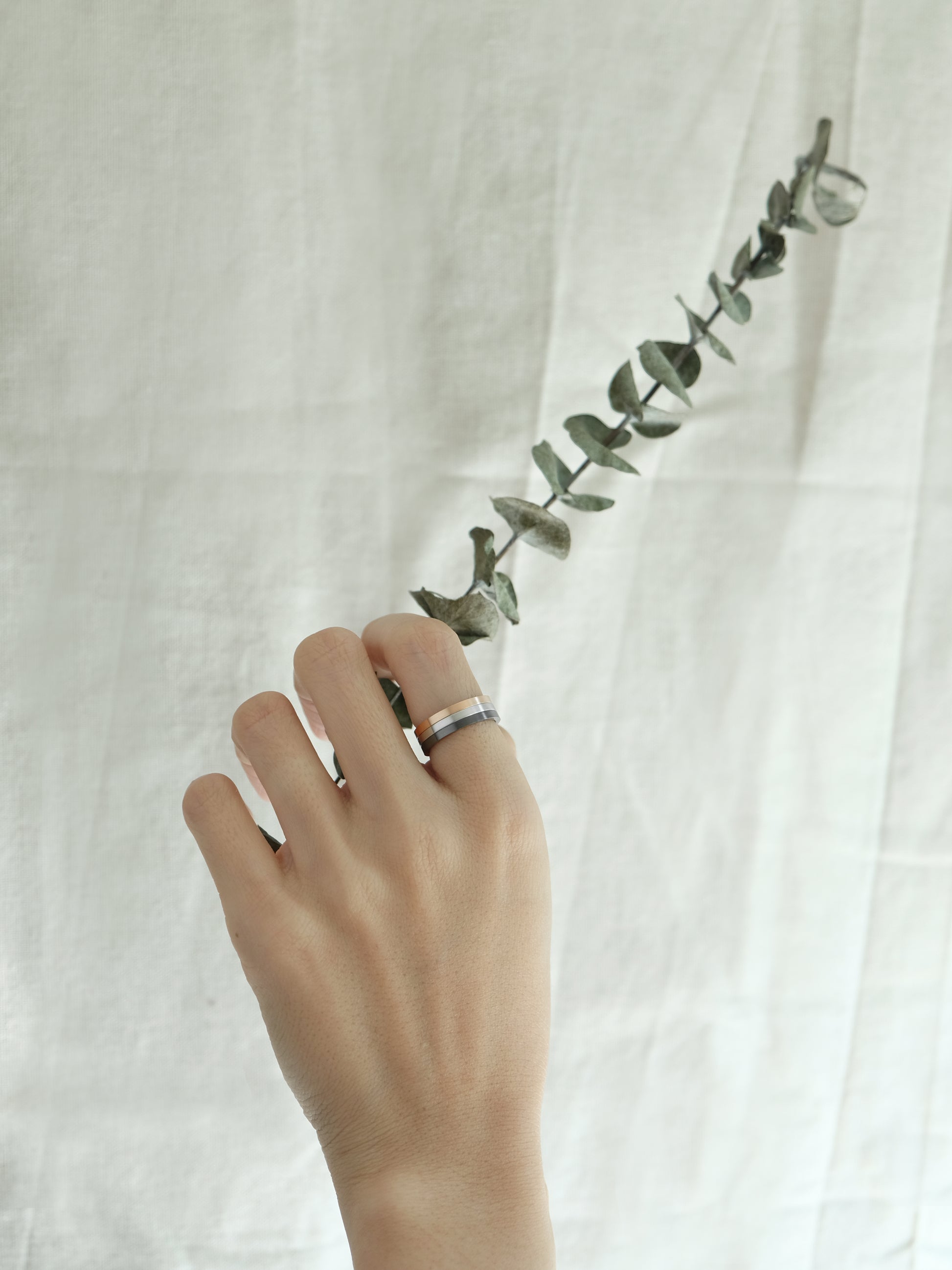 Wearing Linear 3-Tone Ring | Grey