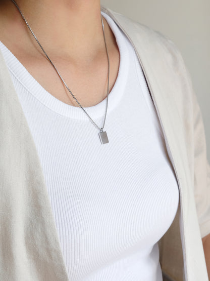 Wearing Rectangle Necklace | Silver