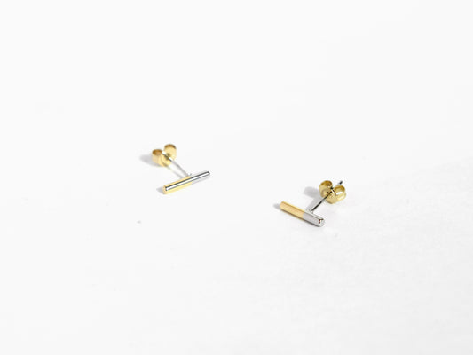 2-Tone Bar Stud Earrings | Gold