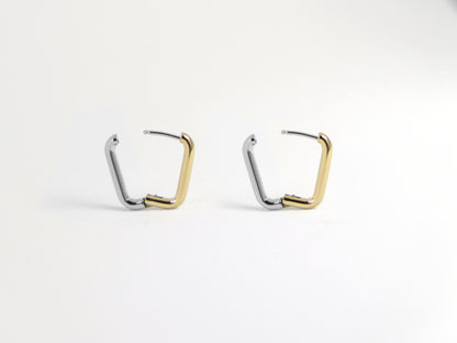 2-Tone Rectangle 耳環 | 金