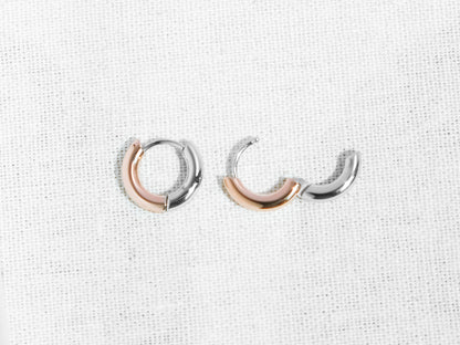 2-Tone Huggie Earrings | Rose Gold