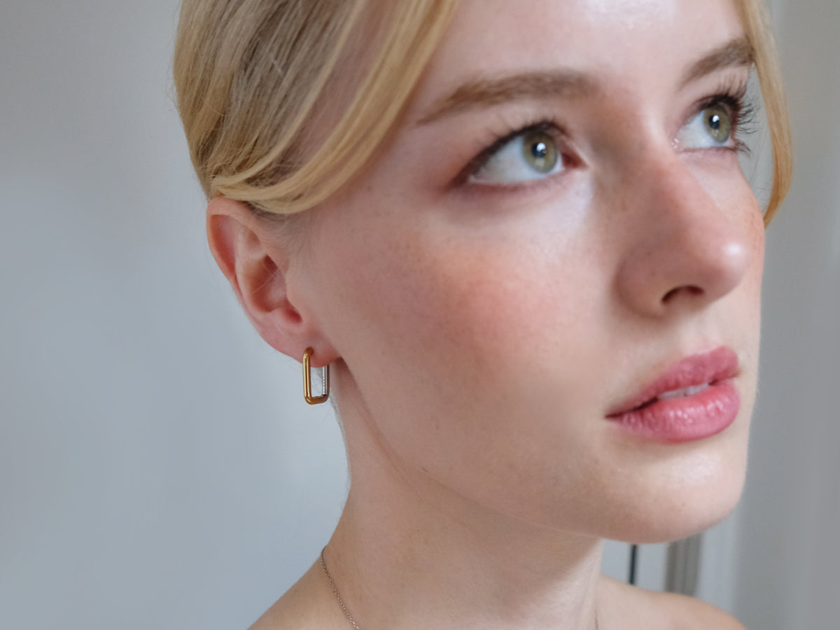 2-Tone Rectangle Earrings | Rose Gold