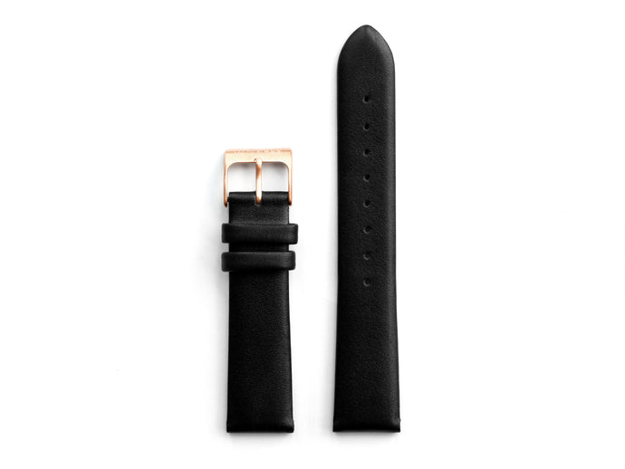 Leather Watch Strap | Black x Rose Gold