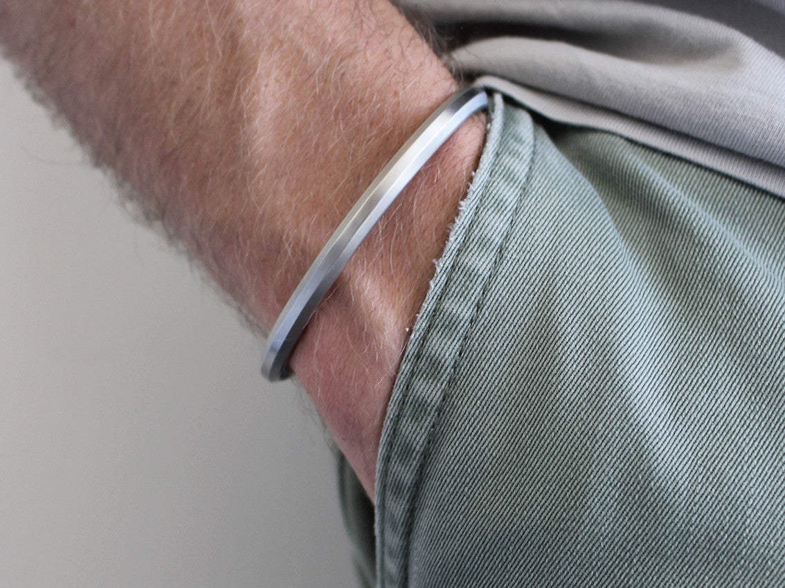 Wide Bevel Cuff Bracelet | Brushed Stainless Steel