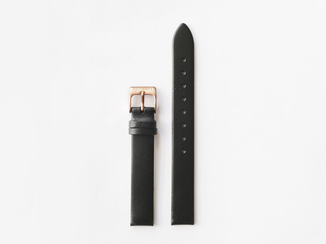 MG003 Mini Leather Watch Strap | Black x Rose Gold